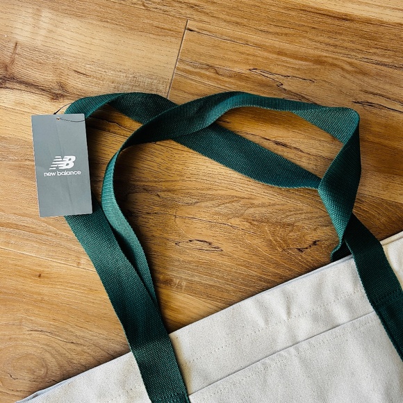New Balance Classic Canvas Tote Bag White & Green Cotton Everyday Carry - Picture 3 of 8